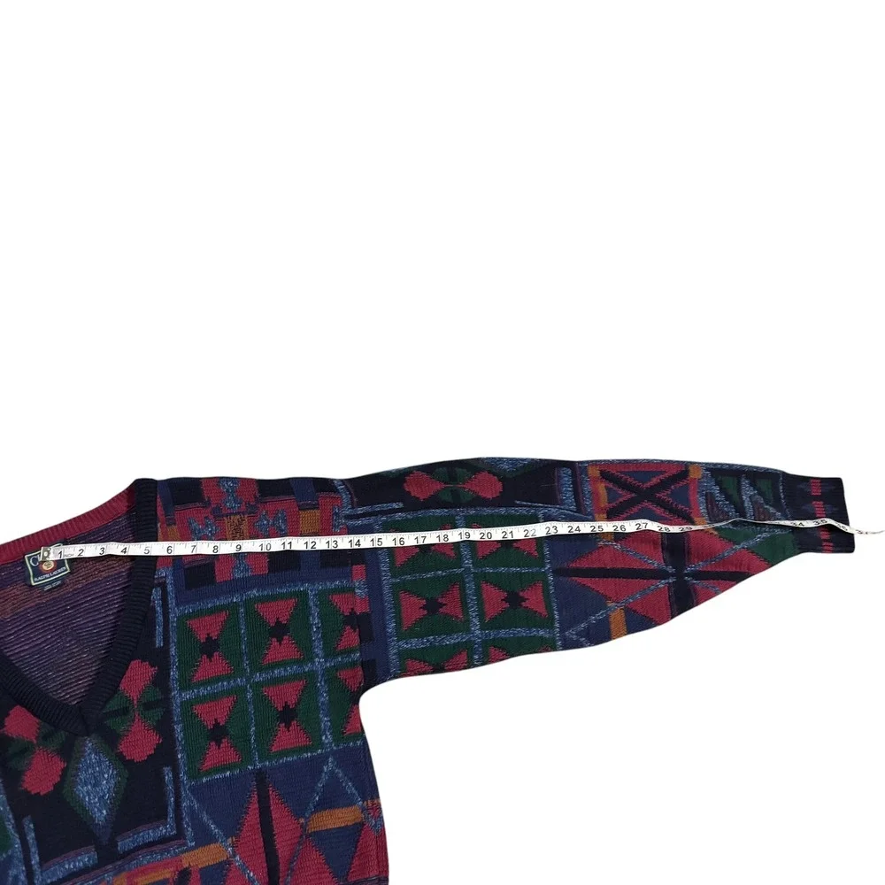Vintage Chaps Ralph Lauren Geometric Tribal V-Neck Sweater Mens XL‎ Multi Color